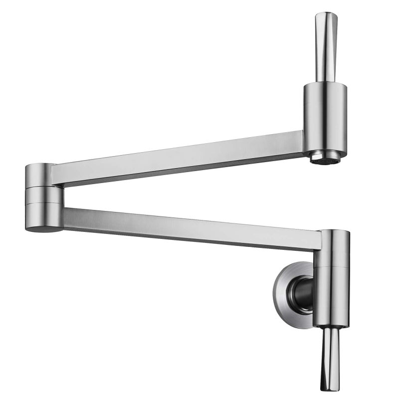 WOWOW Brushed Nickel Pot Filler Faucet - WOWOW Solid Brass Pot Filler Patent Design, Wall Mounted Kitchen Stove Faucet with Double Joint Swing Arm (Modern Style) - Image 1